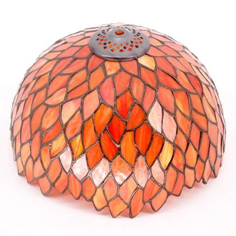 Stained Glass Tiffany Style Table Lamp With Red Wisteria Design, 12 Inch Shade, intricate red stained glass pattern
