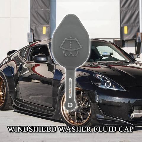 Windshield Washer Reservoir Cap Replacement 28913JK60A showcased in front of Nissan 370Z for Infiniti G37 Q60 Nissan 350Z 370Z