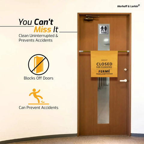 Expandable No Frills Multilingual Closed For Cleaning Sign For Doors English Spanish French From 28.25 Inches To 53 Inches