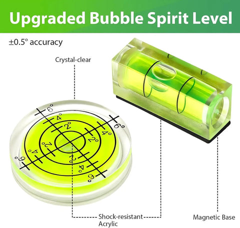 Two crystal-clear levels from Nine Piece Mini Magnetic Spirit Levels With Crystal Clear Bubble Tubes, Kickass Acrylic Measuring And Layout Tool Kit.