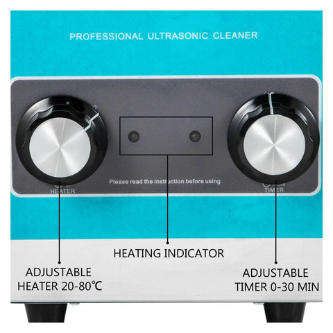 Control panel of HUALUCK 3L Ultrasonic Cleaner With Built In Heater showing adjustable timer and heater settings.
