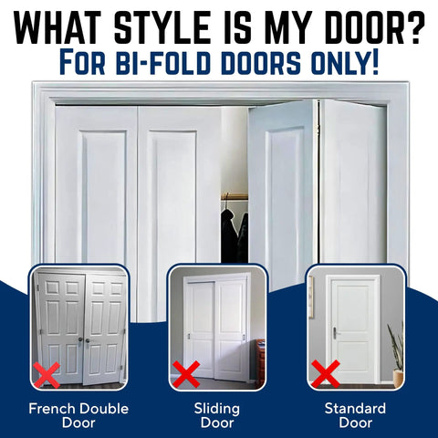 4 Pack Bi-Fold Door Lock Kit For Closets Kid And Pet Proof shown on bi-fold door example with excluded door types displayed