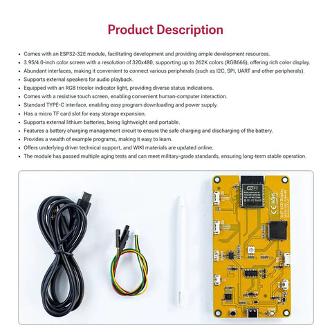 4.0 Inch Touch Screen Module With ESP32-32E Core, 320x480 TFT LCD Display, Built In WiFi And Bluetooth, ST7796S Driver, components