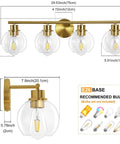 4-Light Over Mirror Bathroom Vanity Light With Clear Glass Globe Shades, 29.5 Inch Black Wall Sconce For Bath with E26 base bulb