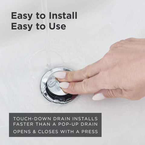 Touching metal drain of Chrome Bathroom Sink Faucet With Single Handle Side Lever One Hole Installation Durable Brass Construction Metal Touch Down Drain Sleek Arch Spout For Modern Vanity.