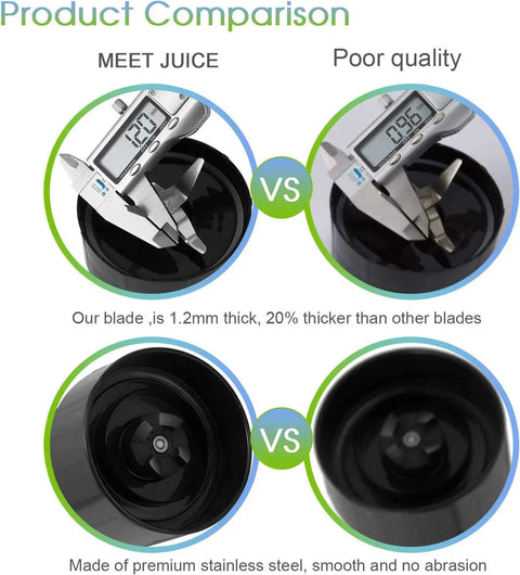 Cross Blade Replacement Kit With 4 Rubber Gaskets For 250W Blender MB1001 Series product comparison showing blade thickness and material quality.