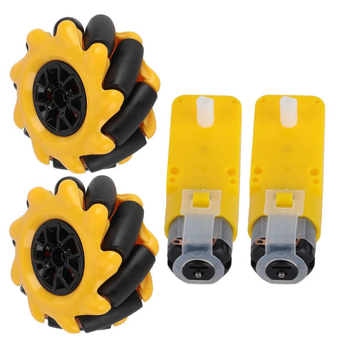 Gear motor Mecanum wheel set, yellow 48mm diameter, includes two wheels and two motor modules for small robot cars