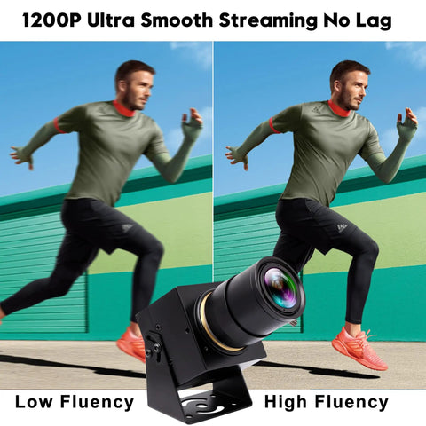 Comparison of low and high fluency images using High Speed USB Camera With Global Shutter 90fps 2MP 1920x1200 next to runner.