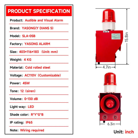 Hella Loud Industrial Alarm Siren With Adjustable Volume And 12 Custom Horn Tones For Factories in red metal housing with LED light.
