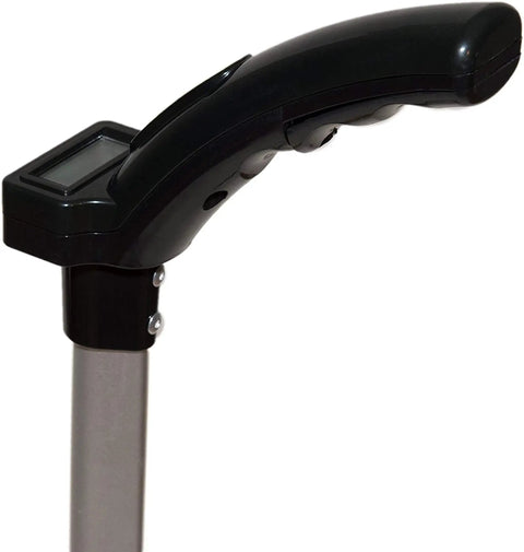 Digital Distance Measuring Wheel With Crisp Lcd Readouts And Rigged Right Commercial Specs handle and display close-up view.