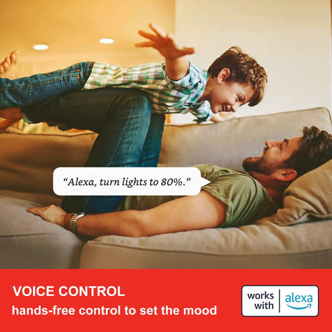 Father and son using Alexa for lighting with Smart Recessed LED Can Lights 5/6 Inch Retrofit Kit Plug And Play 940 Lumen