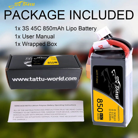 850mAh 11.1V 45C 3S LiPo Battery Pack With XT30 Plug For FPV Multirotor Tiny Quad 150 180 Size Box and Manual