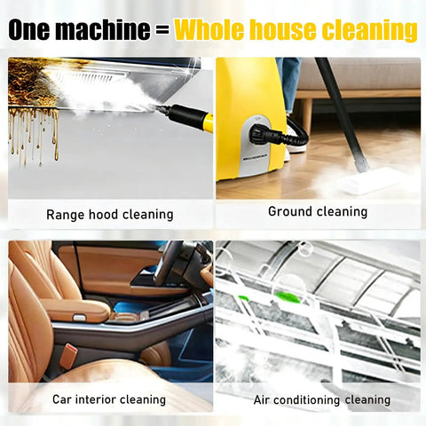 Orisuntech 3000W Heavy-Duty Steam Cleaner With Ozone Dual Purification Features used for range hood, ground, car interior, and air conditioning cleaning.