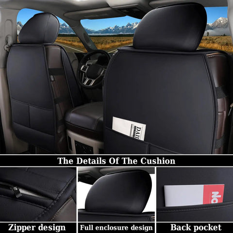 Ram Seat Covers Full Set Waterproof For 2002-2025 Dodge Ram 1500 2500 3500 Crew Quad Cab With Curved Rear Bench Black, zipper and back pocket