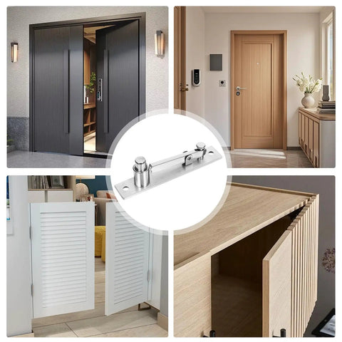 Heavy Duty Hidden Pivot Door Hinge For Wood Secret Doors, Easy Install Hardware Kit, Concealed Bookshelf Pivot Hinge, Strong Quiet Operation, Reliable Door Accessory For Hidden Entrances. Stainless steel hinge shown on wood secret doors and cabinets.