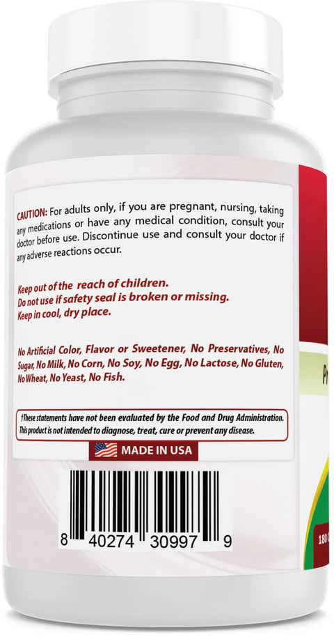 Back view of Lithium Orotate 5 Mg Tablets, 180 Count Bottle, Non GMO Gluten Free, USA Made, GMP Certified, Clean Formula Free From Gluten Soy Dairy Yeast Wheat Egg Fish Corn Artificial Ingredients