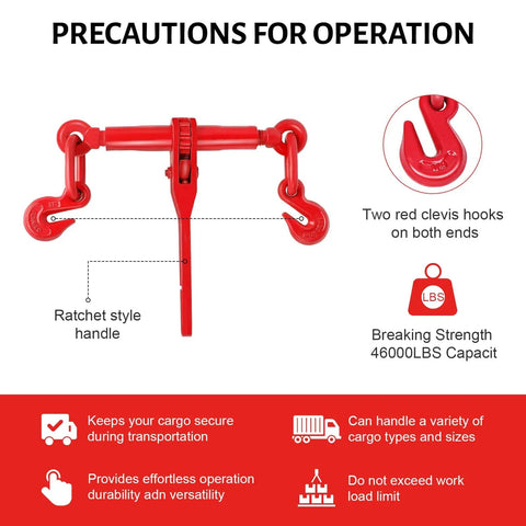 Image showing details of the 2 Pack Ratchet Chain Binders 1/2 to 5/8 Inch Beefy Heavy Duty Load Binder with 13000 Lb Working Load Limit.