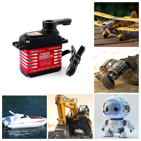 Beefy 55Kg Torque Waterproof IP68 Brushless Digital Servo with 7.4V motor and steel helical gears for RC crawlers, front view
