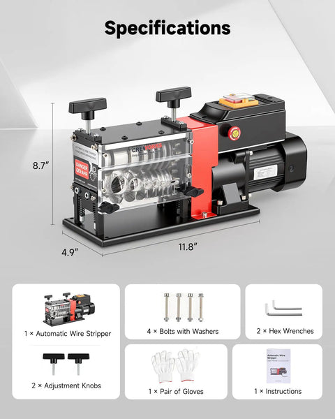 Electric Wire Stripper Machine No-Fuss 7 Channel And 7 Blades For 0.06-1.1 In Wires, 60W Motor with accessories