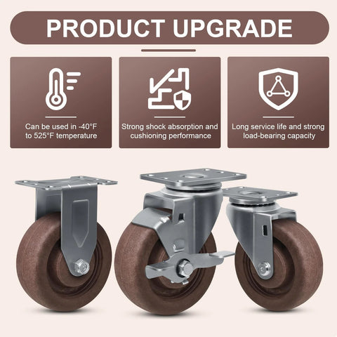 High temp nylon caster wheels with heat tolerance up to 570°F and heavy-duty design for industrial kitchens and bakery racks.