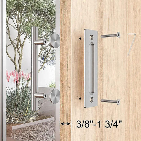 12 Inch Sliding Barn Door Handle Hardware Two Sided Design With Brushed Stainless Steel Pull Handle For Garden Gate And Shed Flush Mount With Round Grip On One Side And Three Sixteenths Inch Recess On The Other Heavy Duty.