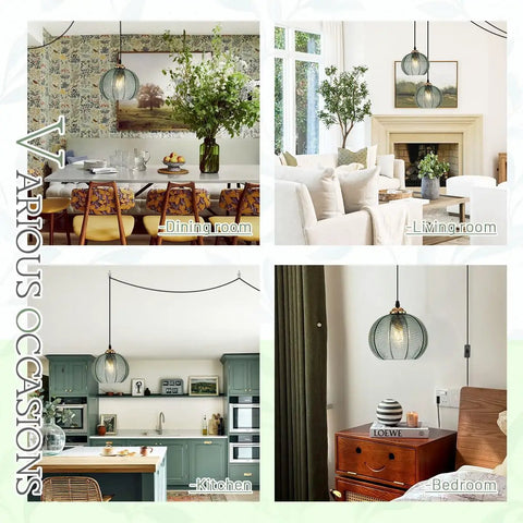 Green Glass Pendant Light For Kitchen Island Hand Blown 1 Light Modern Farmhouse Style With Mid Century Vibe Perfect For Dining Living Room Bedroom Spaces.