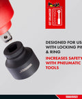 90mm 1 Inch Drive 6 Point Metric Shallow Chrome Molybdenum Impact Socket For Mechanics Beefy Build Built To Last With High Torque And Rock Solid Black Phosphate Finish attached to pneumatic tool.