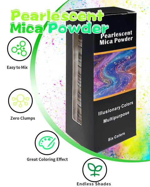 Dope Mica Powder Set Six Vivid Tones For Epoxy Resin Soap Making Nail Art And Candle Pouring Portable Pigment Palettes in box.
