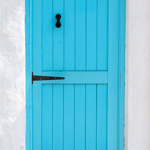 Blue door with Beefy Heavy-Duty Extended T-Shape Gate Hinge With Ball Bearing For Door Installation And Outdoor Gates