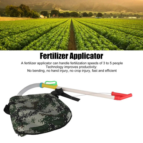 Manual Seed And Fertilizer Spreader With Comfortable Shoulder Strap in a vegetable field