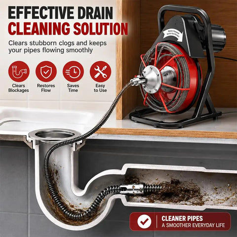 Heavy Duty Eight Piece Drain Auger Head Replacement Kit For General Mini Rooter Pro shown with drain cleaning spiral, pipe view.