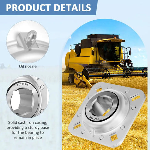 FD211RM Direct Swap Disc Harrow Bearing With One Point Five Inch Square Bore And Flange Mount, showing oil nozzle detail.