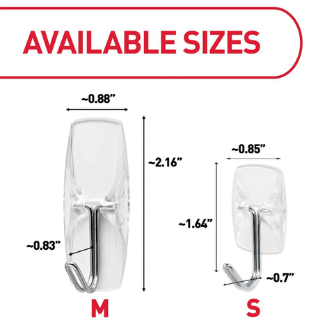 Clear Small Wire Toggle Hooks Set With 10 Wall Hooks And 12 Adhesive Strips, Damage-Free Hanging With No Holes, size details