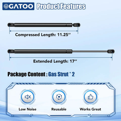 Premium Kickass Front Hood Lift Support Struts Gas Shock Springs For 2007 Through 2010 Toyota Fj Cruiser, showing compressed and extended lengths.
