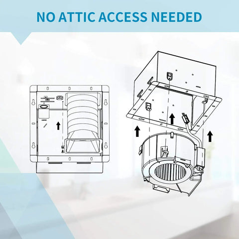 Quiet 110 CFM Ceiling Bathroom Exhaust Fan With One Point Five Sones Noise Level No Attic Access Needed Hassle Free Install