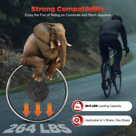 Elephant on Electric Bike Wheel Showing 48V 1000W Electric Bike Conversion Kit For 28 Inch To 29 Inch Rear Wheel