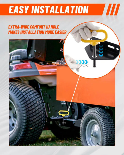 Beefy Half Inch By Three Inch Trailer Hitch Pin With Clip And Rubber-Coated Handle, heavy-duty mower hitch pin on tractor hitch