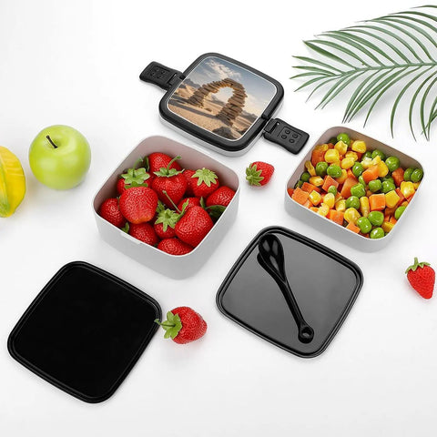Double Layer Stackable Bento Lunch Box With Spoon Divider And Handle Leak Proof Meal Container With Fresh Produce