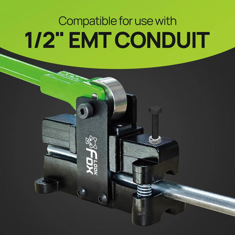 Conduit Offset Bender For One Half Inch EMT Conduit With Adjustable Offset Up To Nine Sixteenth Inch Bends, Pro Grade Green Finish