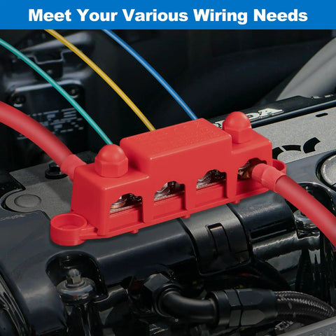 Heavy Duty 12V Bus Bar Power Distribution Block Packing 250A Peak Current And Stainless Steel Terminals for RV and car audio, red module.