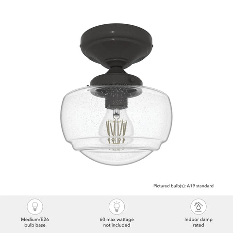 Saddle Creek 1 Light Noble Bronze Schoolhouse Flush Mount Ceiling Light Dimmable Fixture with Seeded Glass Shade