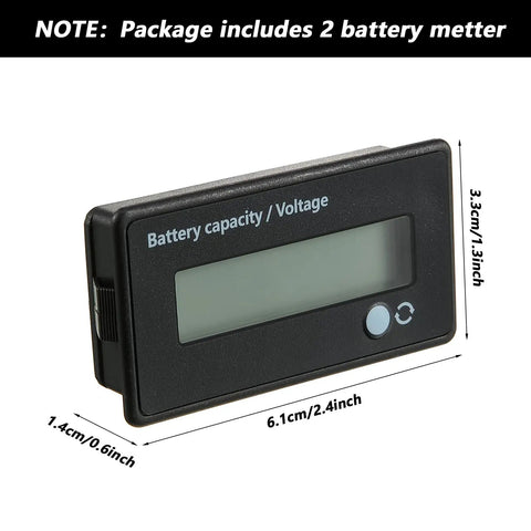 Two Piece Battery Indicator Voltage Meter DC 12V To 84V With Alarm For Golf Cart, dimensions shown in image