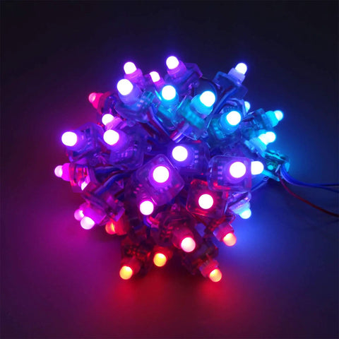 Cluster of WS2811 Individually Addressable RGB LED Pixel String 200 Pack 4 Inch Square, glowing in multiple colors