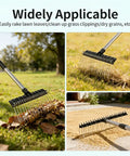 Adjustable Thatch Rake With 63 Inch Telescoping Handle And 16 Inch Steel Tine Head For Lawn Care
