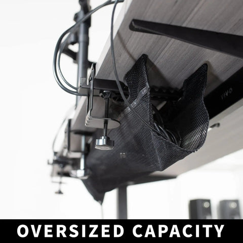 No Drill Clamp-On 36 Inch Mesh Under Desk Cable Management System for Home Office and Standing Desks, bottom view of organizer