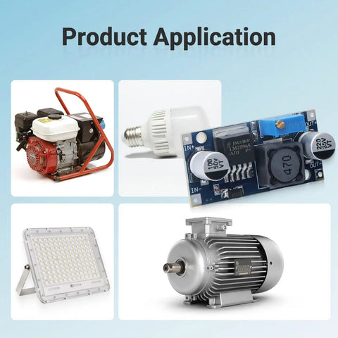 Image showing applications of Five Pack LM2596 Buck Converter Step Down Modules 3.0 To 40V Input 1.5 To 35V with a motor and LED light.