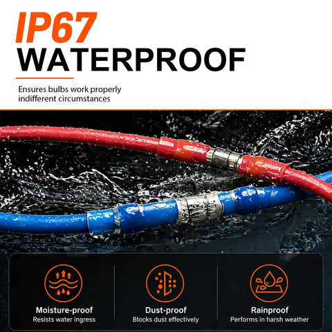 Heat Shrink Solder Seal Wire Connector Kit Waterproof Insulated Solderless Wiring Splice Connectors For Marine Automotive Boat Truck Repair 120 Pieces Tough As Nails Durable Easy Install And Long Lasting Performance in use, showing waterproof connection in wet conditions. Emphasizes moisture, dust, and rain protection.