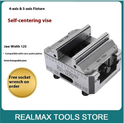 High Capacity Pneumatic Self Centering Vise Optimized For Four Axis And Five Axis Machining Centers with 125 jaw width.