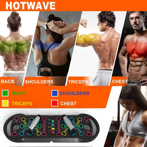 Foldable 20 In 1 Push Up Board Portable Home Gym Essential with color-coded positions for chest, shoulders and back workouts.