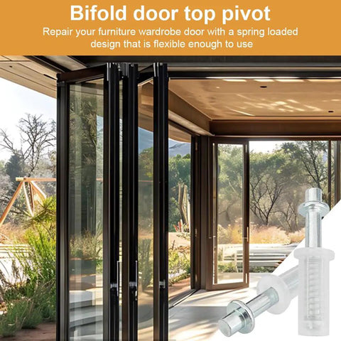 Heavy Duty Bifold Door Top Pivot Hardware Kit for Smooth Closet and Barn Door Upgrades shown in a modern home setting.